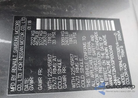 2016 Nissan Rogue Sv из США, поврежденный, VIN KNMAT2MV1GP650048